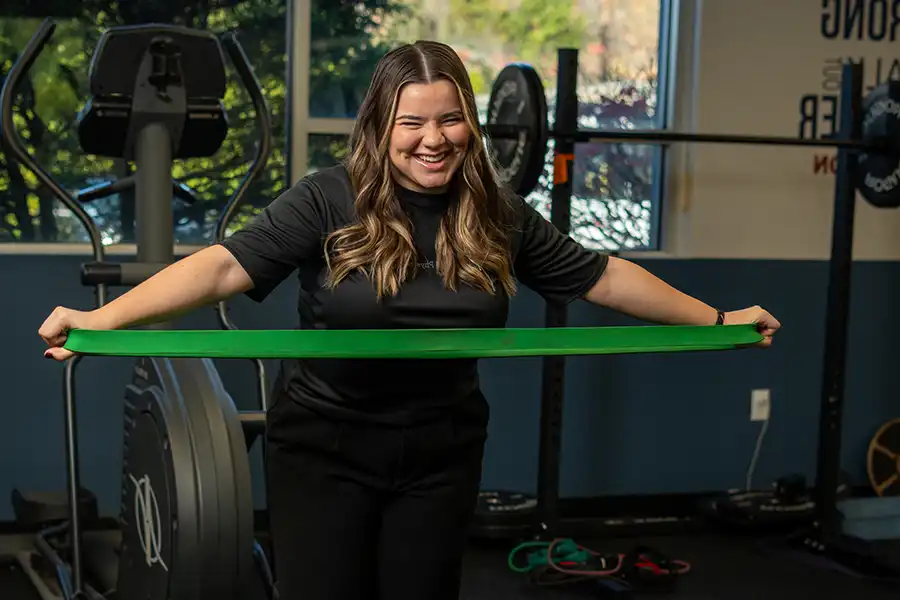 Patient exercising with a resistance band